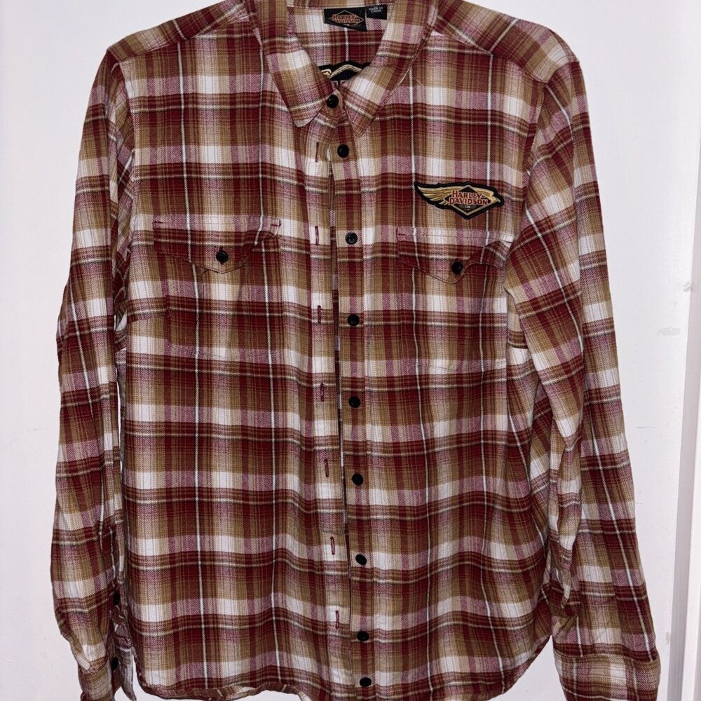 Harley Davidson Shirt Womens XL Plaid Flannel 120 Years Anniversary Button Up